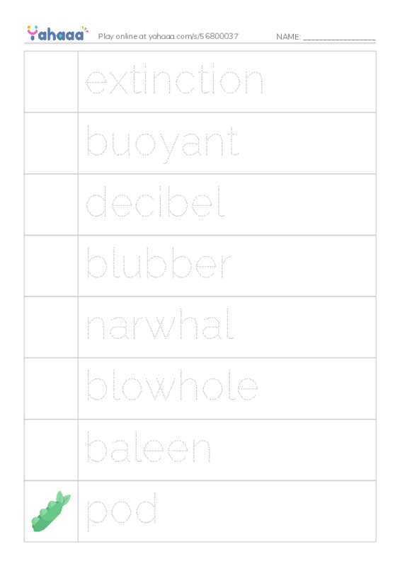 RAZ Vocabulary O: Whales PDF one column image words