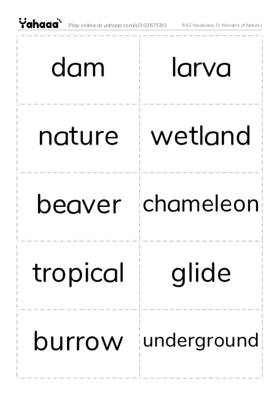 RAZ Vocabulary O: Wonders of Nature1 PDF two columns flashcards