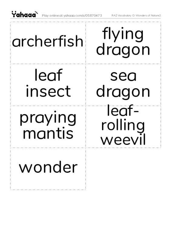 RAZ Vocabulary O: Wonders of Nature2 PDF two columns flashcards