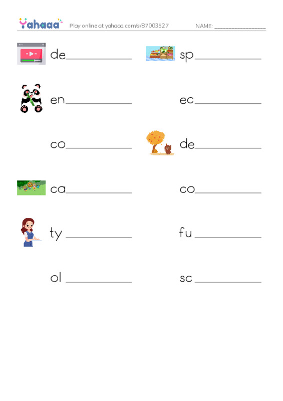 RAZ Vocabulary O: Woods of Wonder PDF worksheet writing row