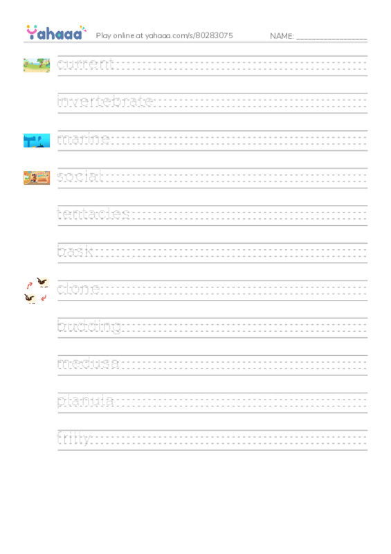 RAZ Vocabulary O: You're a Jellyfish PDF write between the lines worksheet