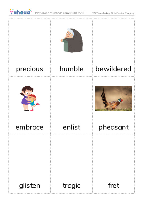 RAZ Vocabulary O: A Golden Tragedy PDF flaschards with images