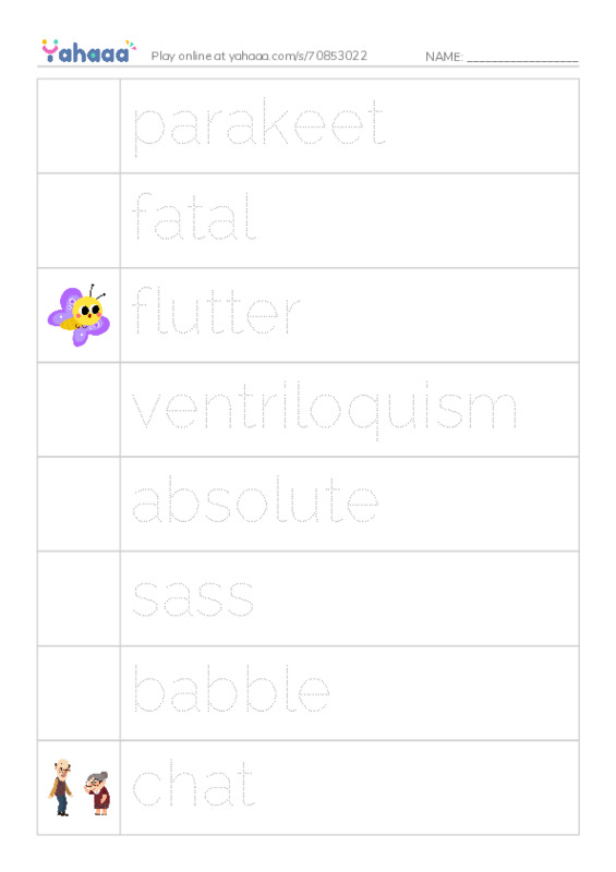 RAZ Vocabulary O: A Late Night Chat With a Parakeet PDF one column image words