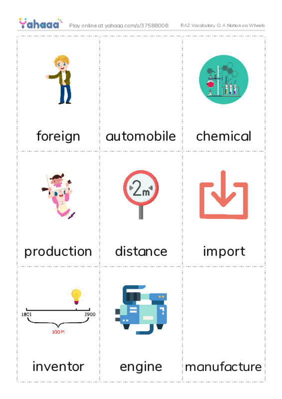 RAZ Vocabulary O: A Nation on Wheels PDF flaschards with images