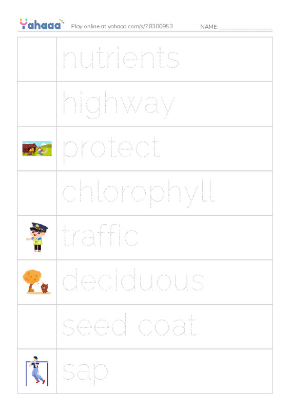 RAZ Vocabulary O: About Trees2 PDF one column image words