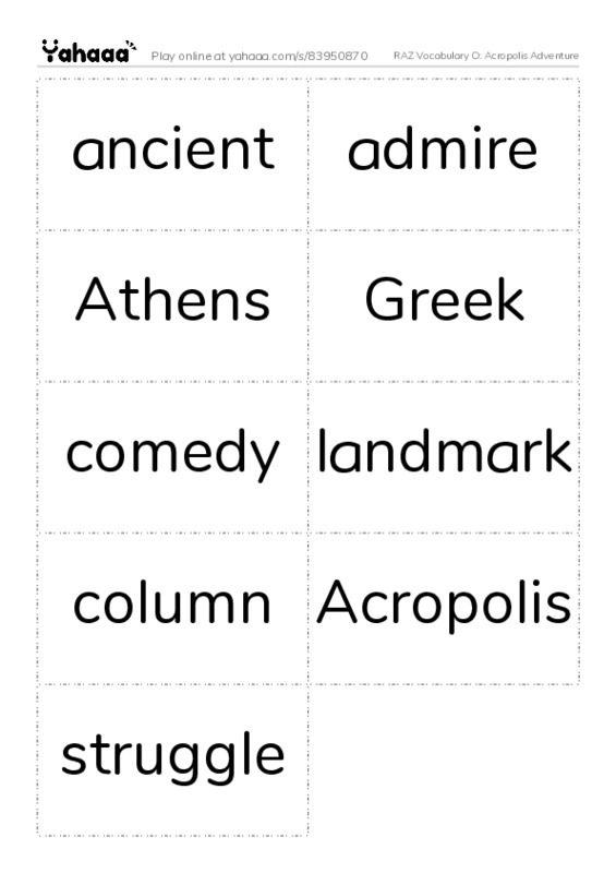 RAZ Vocabulary O: Acropolis Adventure PDF two columns flashcards