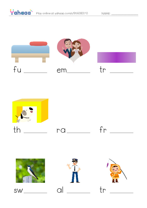 RAZ Vocabulary O: Alia and the Furniture Troll PDF worksheet to fill in words gaps