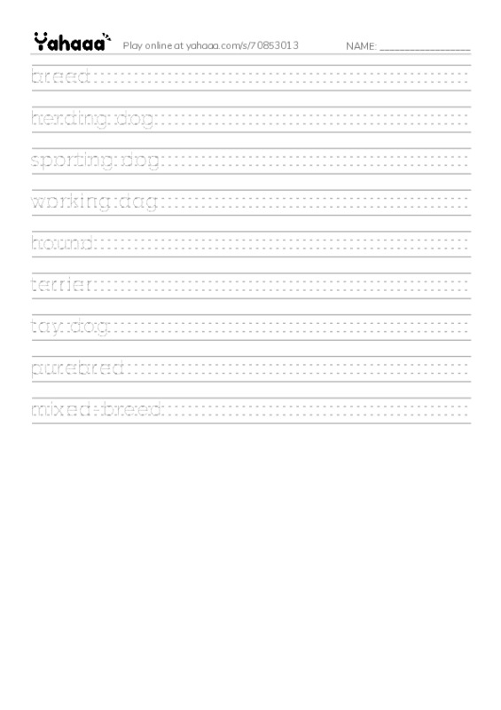 RAZ Vocabulary O: Breeds of Dogs PDF write between the lines worksheet