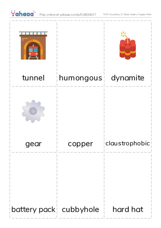 RAZ Vocabulary O: Deep Inside a Copper Mine PDF flaschards with images