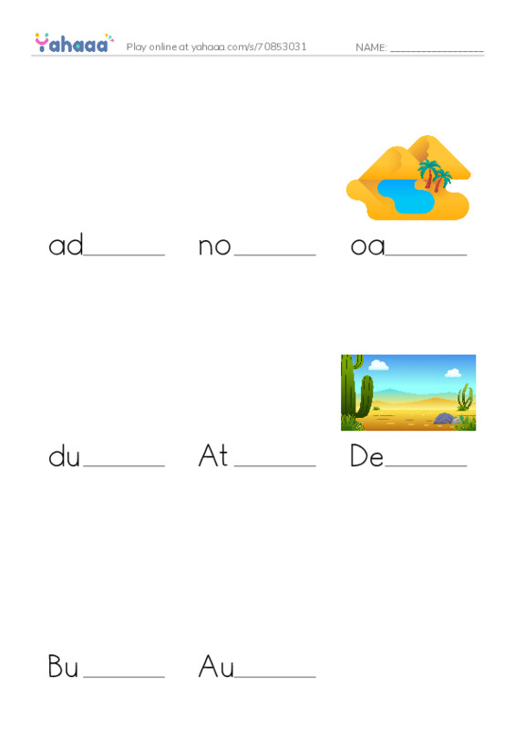RAZ Vocabulary O: Desert People PDF worksheet to fill in words gaps