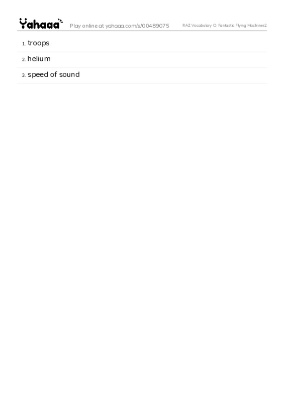 RAZ Vocabulary O: Fantastic Flying Machines2 PDF words glossary