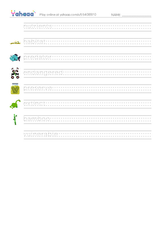 RAZ Vocabulary O: Giant Pandas PDF write between the lines worksheet