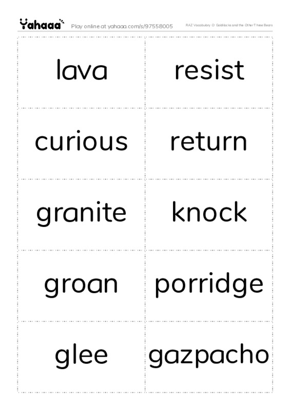 RAZ Vocabulary O: Goldilocks and the Other Three Bears PDF two columns flashcards