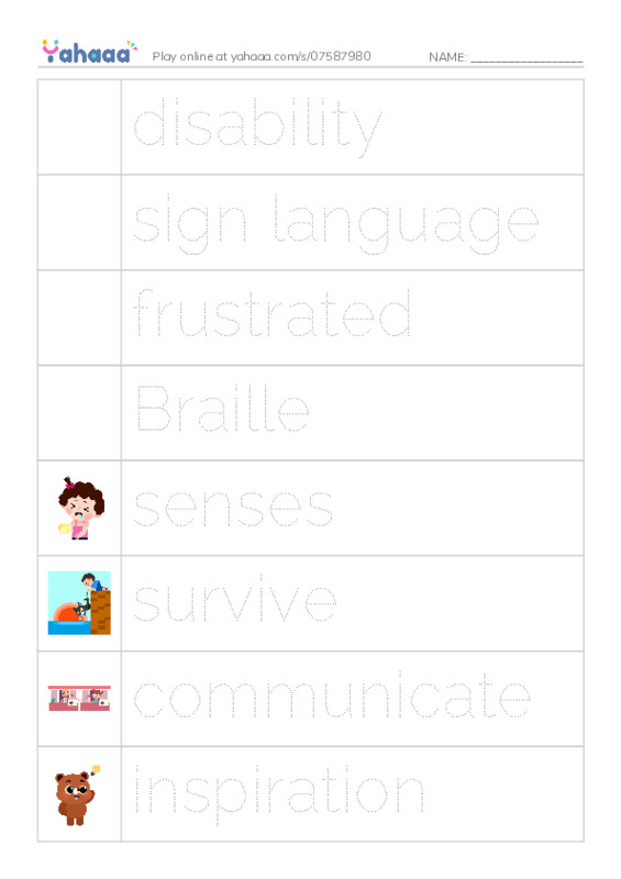 RAZ Vocabulary O: Helen Keller PDF one column image words