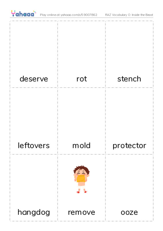 RAZ Vocabulary O: Inside the Beast PDF flaschards with images