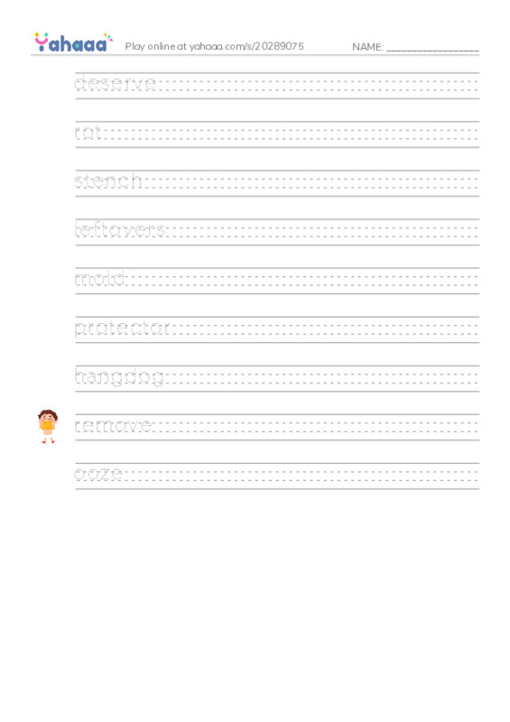 RAZ Vocabulary O: Inside the Beast PDF write between the lines worksheet
