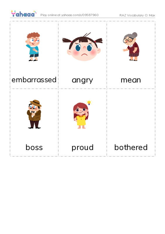 RAZ Vocabulary O: Max PDF flaschards with images