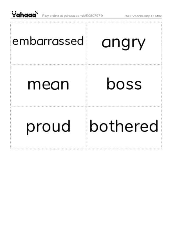 RAZ Vocabulary O: Max PDF two columns flashcards