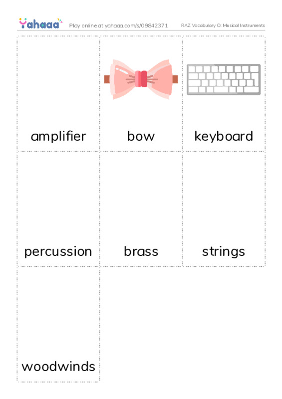 RAZ Vocabulary O: Musical Instruments PDF flaschards with images