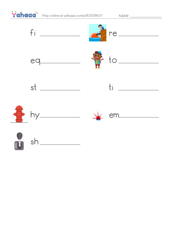 RAZ Vocabulary O: My Uncle Is a Firefighter PDF worksheet writing row
