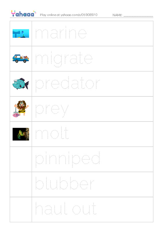 RAZ Vocabulary O: Seals Sea Lions and Walruses PDF one column image words