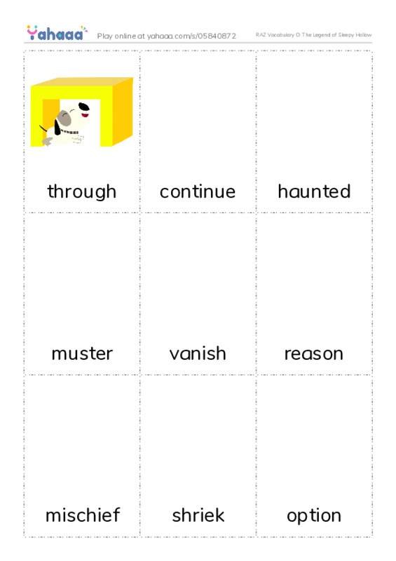 RAZ Vocabulary O: The Legend of Sleepy Hollow PDF flaschards with images