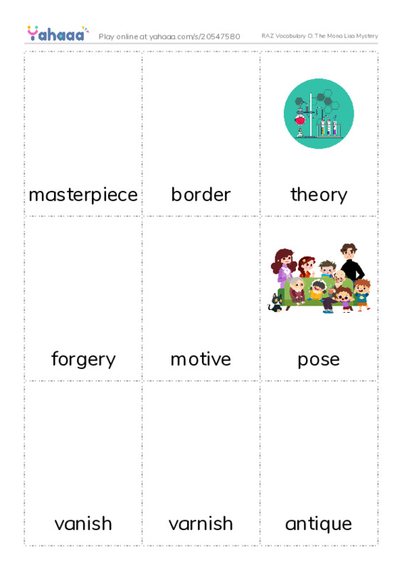 RAZ Vocabulary O: The Mona Lisa Mystery PDF flaschards with images