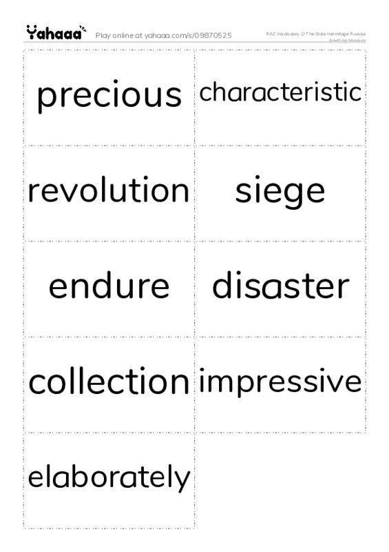 RAZ Vocabulary O: The State Hermitage Russias Amazing Museum PDF two columns flashcards