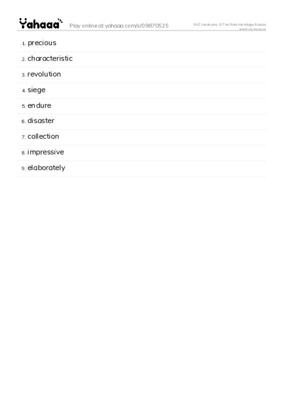 RAZ Vocabulary O: The State Hermitage Russias Amazing Museum PDF words glossary
