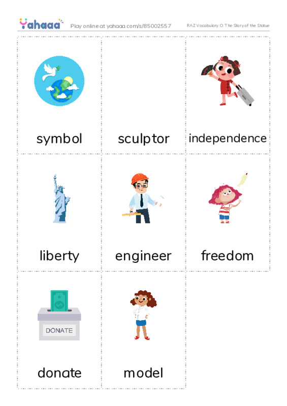 RAZ Vocabulary O: The Story of the Statue PDF flaschards with images