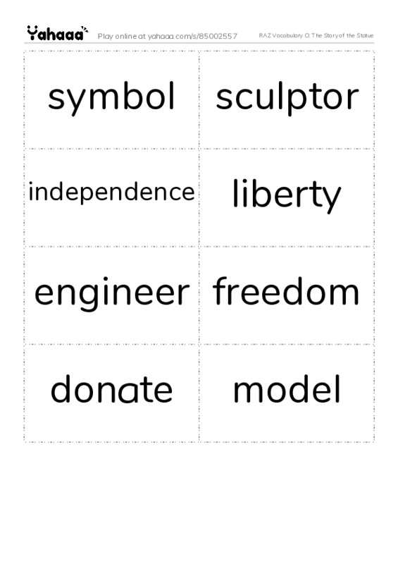 RAZ Vocabulary O: The Story of the Statue PDF two columns flashcards