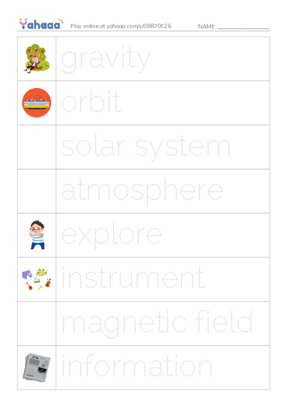 RAZ Vocabulary O: Voyagers in Space PDF one column image words