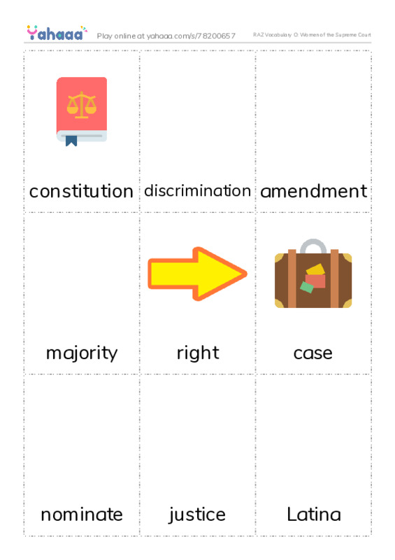 RAZ Vocabulary O: Women of the Supreme Court PDF flaschards with images