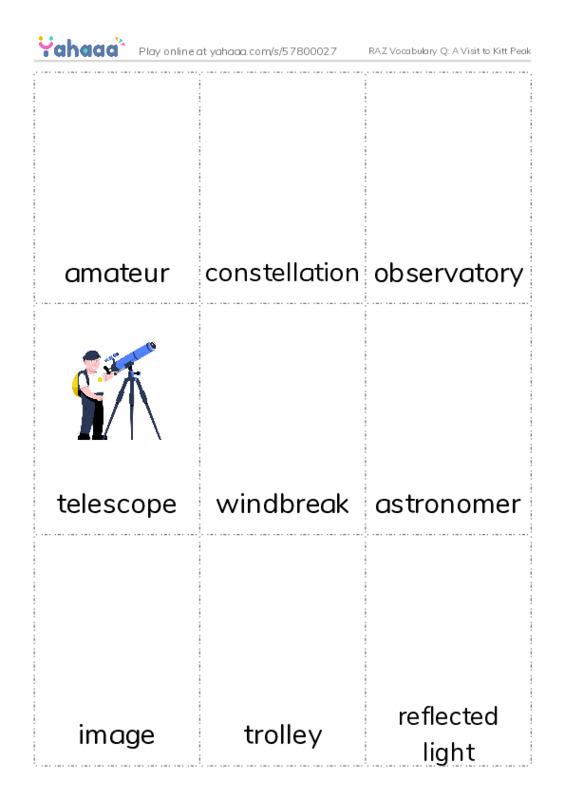 RAZ Vocabulary Q: A Visit to Kitt Peak PDF flaschards with images
