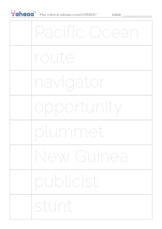 RAZ Vocabulary Q: Amelia Earhart A Legend in Flight2 PDF one column image words