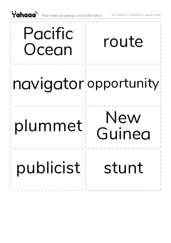 RAZ Vocabulary Q: Amelia Earhart A Legend in Flight2 PDF two columns flashcards