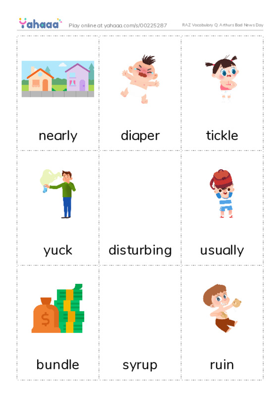 RAZ Vocabulary Q: Arthurs Bad News Day PDF flaschards with images