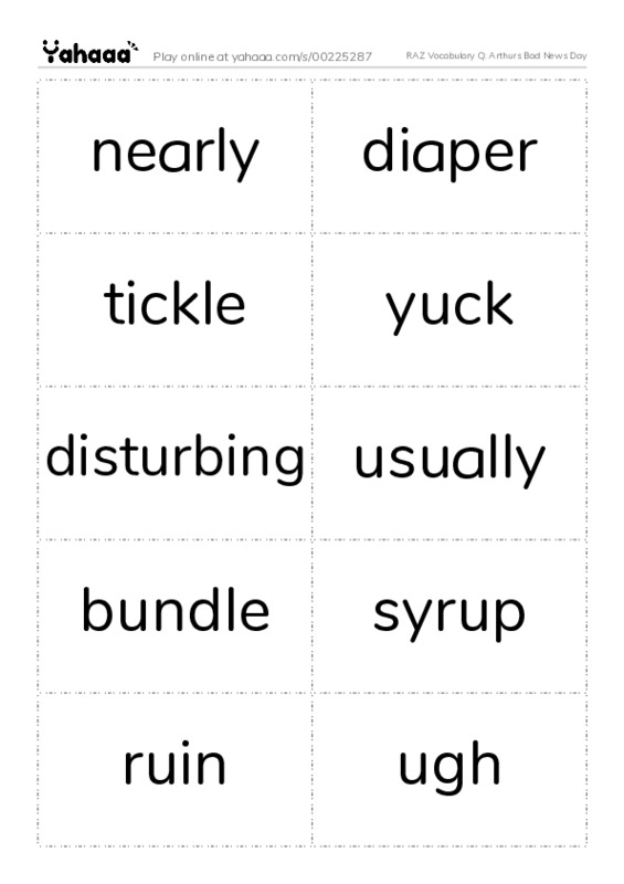 RAZ Vocabulary Q: Arthurs Bad News Day PDF two columns flashcards