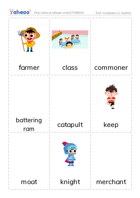 RAZ Vocabulary Q: Castles1 PDF flaschards with images