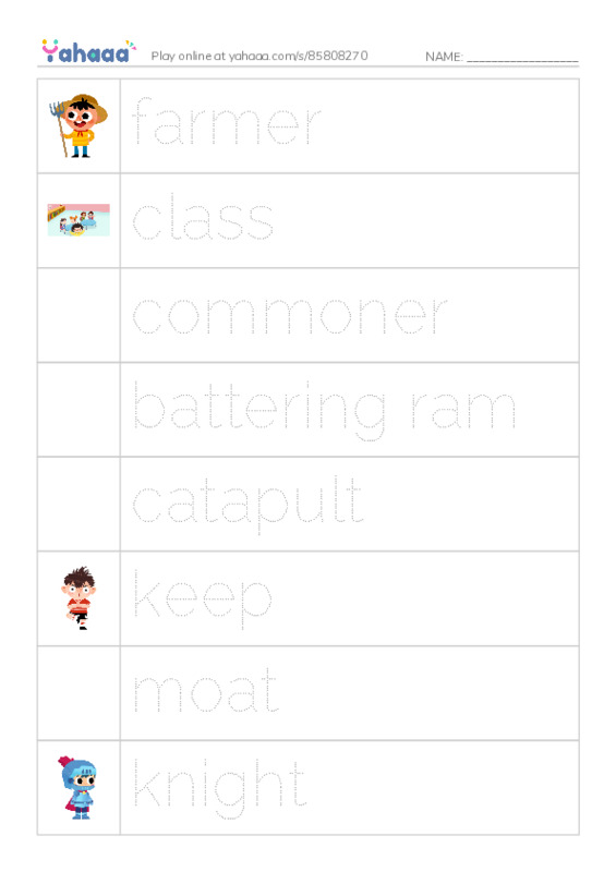 RAZ Vocabulary Q: Castles1 PDF one column image words