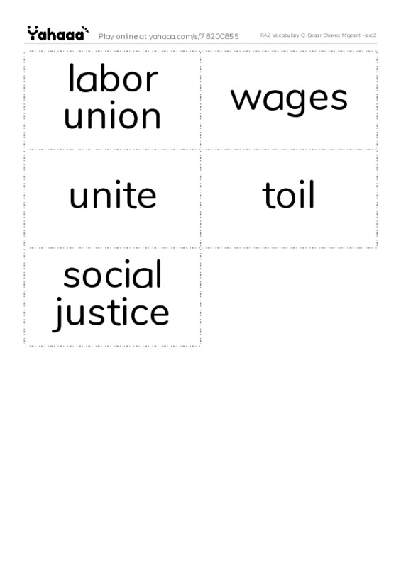 RAZ Vocabulary Q: Cesar Chavez Migrant Hero2 PDF two columns flashcards