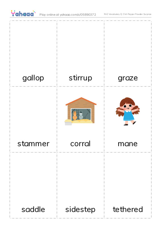 RAZ Vocabulary Q: Chili Pepper Powder Surprise PDF flaschards with images