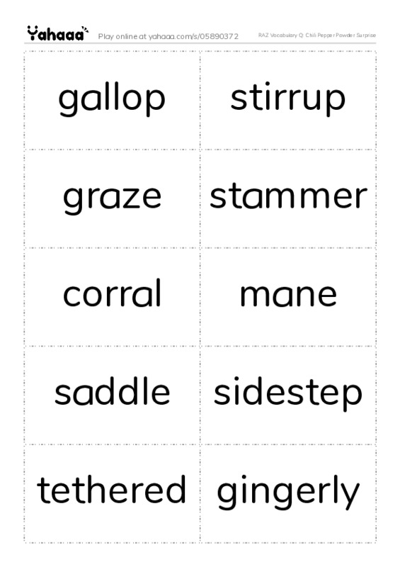 RAZ Vocabulary Q: Chili Pepper Powder Surprise PDF two columns flashcards