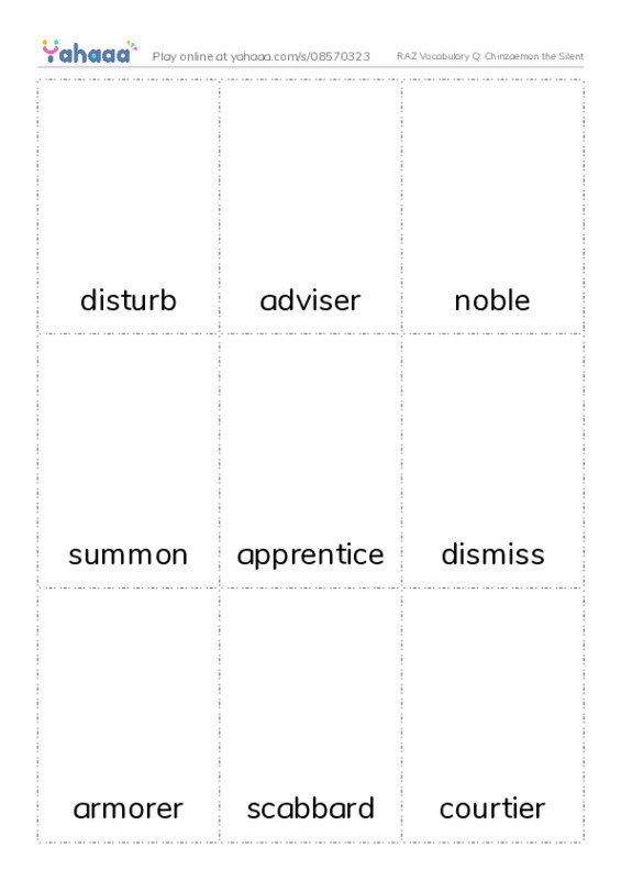 RAZ Vocabulary Q: Chinzaemon the Silent PDF flaschards with images
