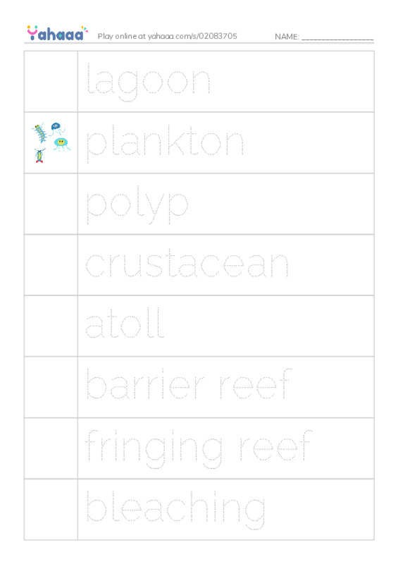 RAZ Vocabulary Q: Coral Reefs PDF one column image words
