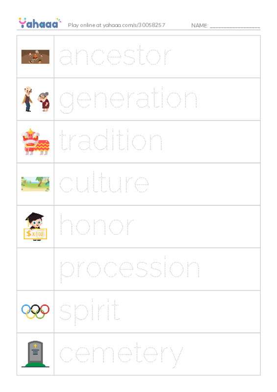 RAZ Vocabulary Q: Dia de los Muertos PDF one column image words