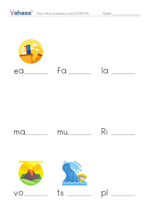 RAZ Vocabulary Q: Earthquakes Volcanoes and Tsunamis PDF worksheet to fill in words gaps