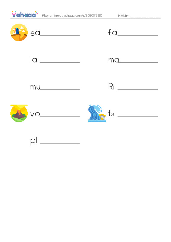 RAZ Vocabulary Q: Earthquakes Volcanoes and Tsunamis PDF worksheet writing row