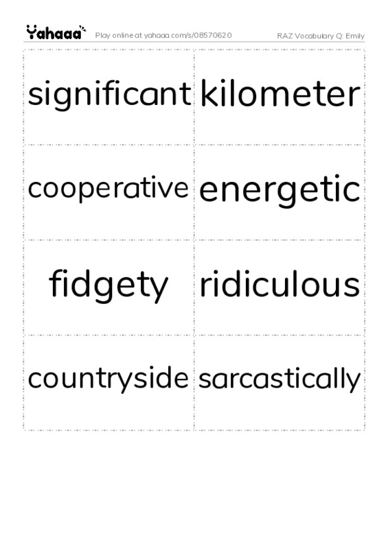 RAZ Vocabulary Q: Emily PDF two columns flashcards