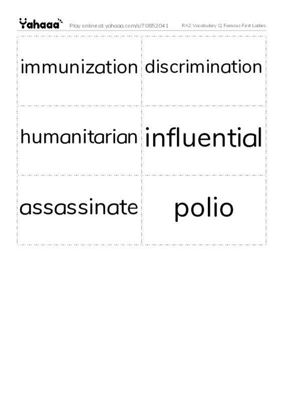 RAZ Vocabulary Q: Famous First Ladies PDF two columns flashcards